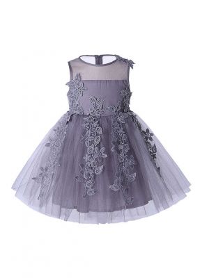 Floral Sleeveless Lace Grey Girl Dress