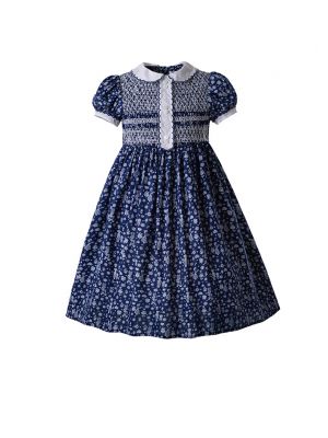 (USA ONLY)Single Breasted Doll Collar smocked  Dress