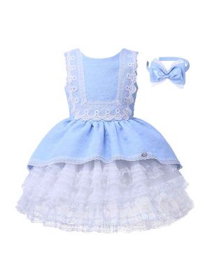 Blue Lace Dress With Headwear