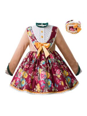 Flower Girls Printed Dresses With Headband