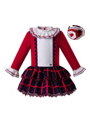 New New Arrival Red Plaid Dress With Headwear