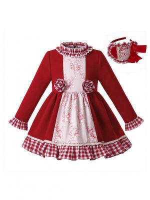 New Red Stereoscopic Flower Gird Girls Vintage Dress