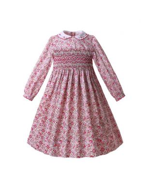 Pink Doll Collar Smocked Girls Dress