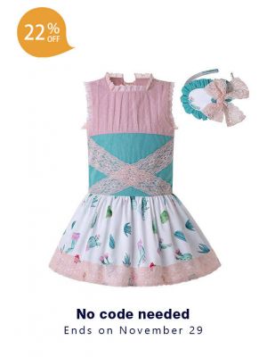 Light Pink Pattern Printed Lolita Style Princess Dress +Hand Headband