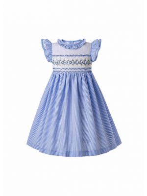 Light Blue Short Sleeves Smocked Dress