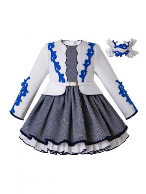 White & Grey Knitted Party Princess Dress + Hand Headband