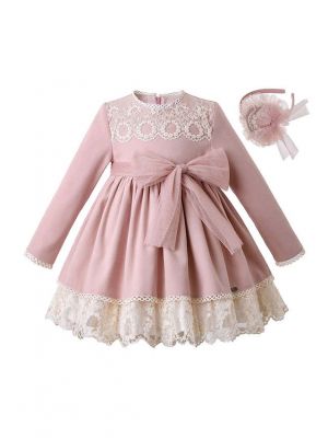 Light Pink Lace Kids Princess Wedding Birthday Ceremony Dress + Hand Headband