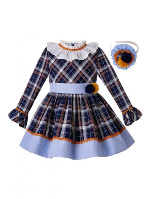 (PRE-ORDER)Thanksgiving Autumn Handmade Pom Pom Flare Sleeve Dress + Hand Headband