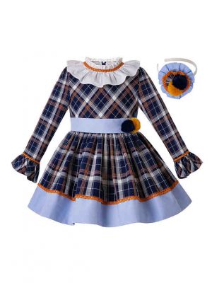 (Only Size 2Y) Thanksgiving Autumn Handmade Pom Pom Flare Sleeve Boutique Dress + Hand Headband