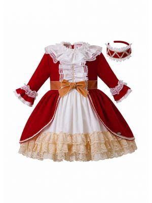 Autumn & Winter  Red Princess Girls Layered Dress + Hand Headband