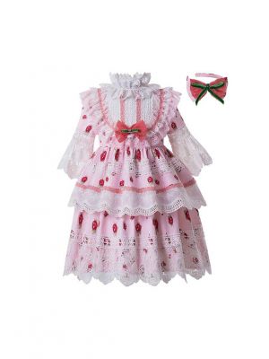 Spring Pink Vintage Boutique Girls Pattern Layered Ruffles Dress + Hand Headband
