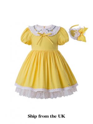 (UK ONLY)Vintage Girls Yellow Dress + Hand Headband