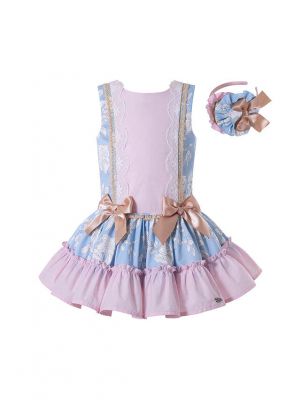 Pink Girls Ribbons Bows Print Boutique Princess Dress + Hand Headband