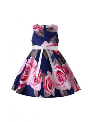 Girls Roses Navy Floral Printed Dress