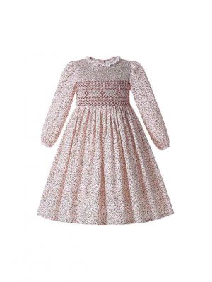 Light Pink Floral Girl Round Neck Spring Dress