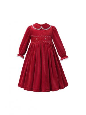 Winter Girl Sweet Double-layered Embroidered  Red Smocked Dress