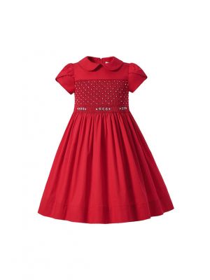 Girl Cute handmade Embroidered Red smocked Dress