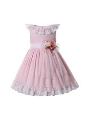 2022 Spring & Summer Valentine's Day Pink Lace Tulle Girls Dress