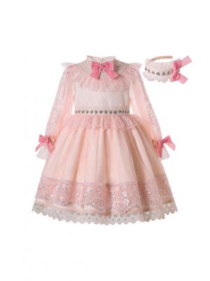 (Only 12Y) Summer Luxury Lantern Sleeve Lace Bowknots Girls Dress