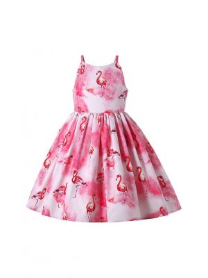 (Only 2Y 3Y) Pink Flamingo Patterns Summer Girls Dress