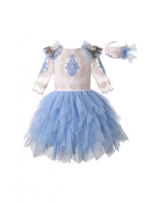 Three Quarter Sleeve Embroidered Tutu Dress + Handmade Headband