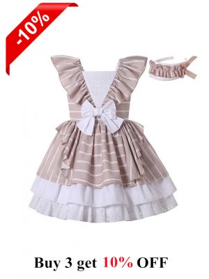 Design Khaki Striped Lace Hem Dress + Handmade Headband