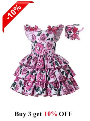 Summer Rose Patterns Girls Dress + Handmade Headband