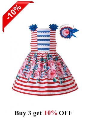 Summer Red Striped Flower Dress + Handmade Headband