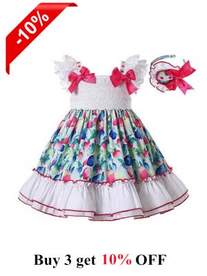 Summer Colorful Girls Ruffle Dress + Handmade Headband