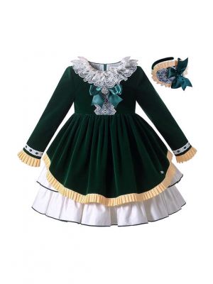 Double-layered Collar Girls Dress + Handmade Headband