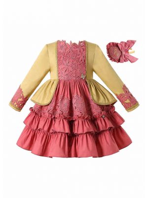Gold Long Sleeve & Pink Ruffled Dress + Handmade Headband