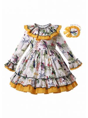 Flower Birds Patterns Girls Dress + Headband