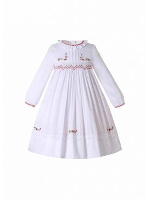 White Long Sleeve Smocked Dress 6M-4Y