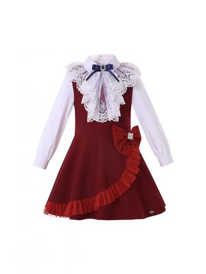 Christmas Red + White Girls School Style Dress