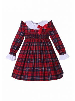 Girls Red Tartan Smocked Holiday Dress