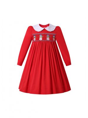 Girls Snowman embroidery Smocked Dresses