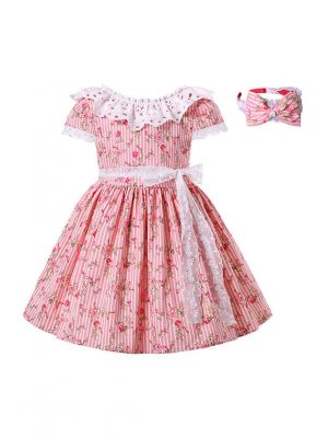 Spring Girls Pink Floral Lace Tulle Dress + Handmade Headband