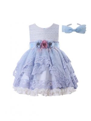 (ONLY 2Y 3Y Left)Girls Blue Tweed Lace Dress