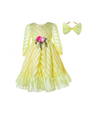 Princess Yellow Striped Ruffle Dress