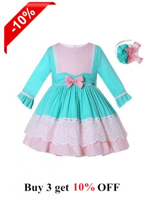 Blue & Pink Summer Girls Dress  + Handmade Headband