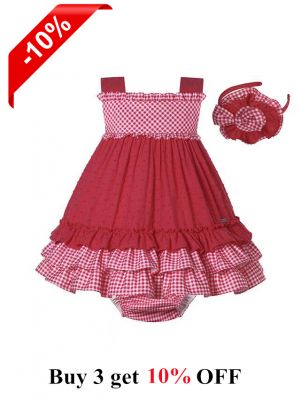 3pcs Red Baby Plaid Ruffle Dress Set
