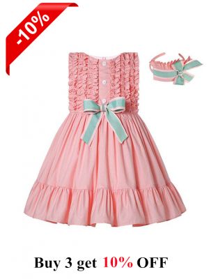 Traditional Spanish Style Pink Ruffle Dress + Handmade Headband
