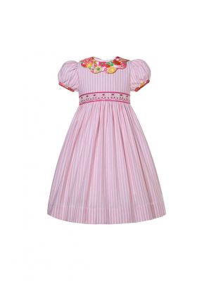 Girls Pink Stripe Smocked Dresses