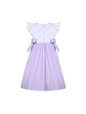 White + Purple Girls Summer Smocked Dress