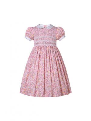 Girls Pink Floral Smocked Dresses