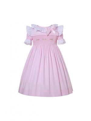 Girls Pink Smocked Dress with Bows