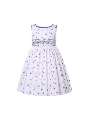 Girls Sailboat Print Sleeveless Smocked Dresses