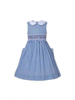 Sleeveless Plaid Girls Cute Smocked Dress