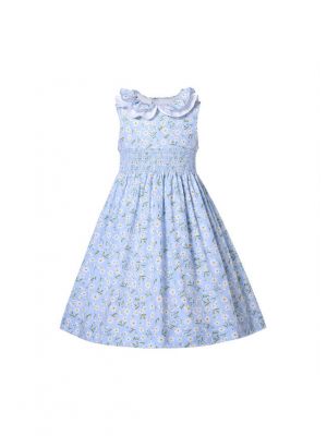 Light Blue 2022 NEW Summer Printed Smocked Dress
