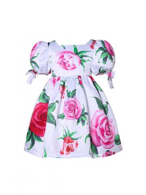 Girls Rose Embroidered Floral Tulle White Dress